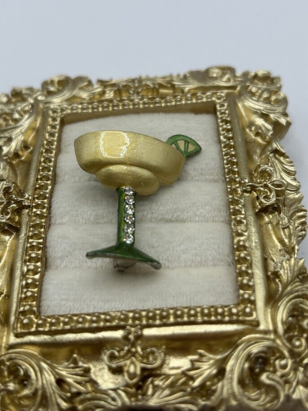 Vintage Margarita Cocktail Brooch Pin Enamel Rhinestone Lime Drink Barware Gift - Picture 5 of 9